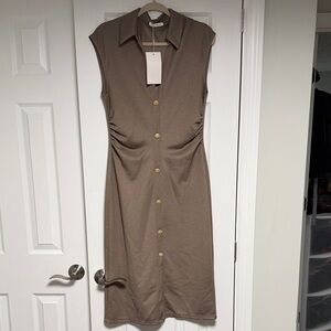 Zara Tan Button-Down Midi Dress